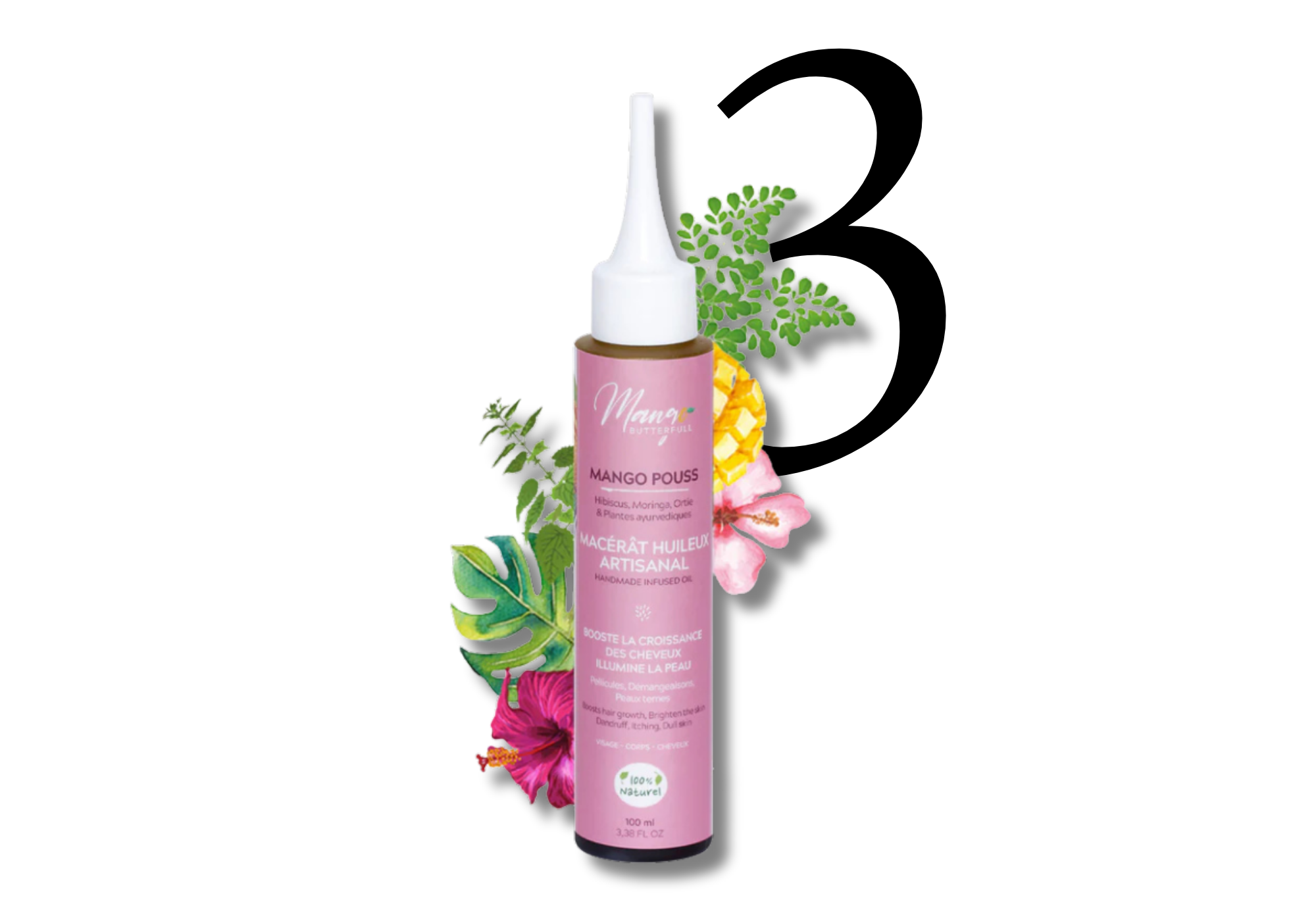 Zoom sur l'avant dernière étape de la routine pour cheveux crépus de Jessica avec le macérât huileux de Mango Butterfull